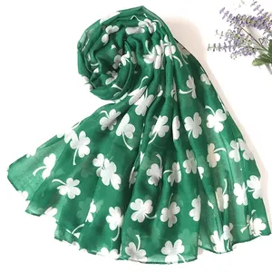 Màu Xanh Lá Cây St. Patrick Day Voile Shamrock Scarf St Patricks Phụ Kiện 90*180Cm