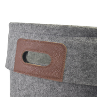 Panier de rangement moderne en feutre non tissé conique compact et écologique avec poignée en cuir, couleurs personnalisables pour petits espaces