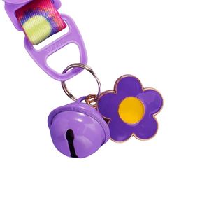 Venta al por mayor multicolor impresión ajustable poliéster mascota gato cachorro Collar con campanas y colgante floral - Product Image 5
