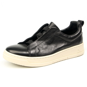 Slip-On <b>Sneakers</b> Men Genuine <b>Leather</b> Casual Shoes Elastic Band Low Heel Solid Color Retro Fashionable Loafers - Product Image 1