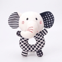 Jouet en peluche douce pour nouveau-né, clochettes à main, jouets pour bébé avec clochettes sonores, motifs renard et éléphant noir et blanc