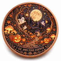 Pièce de monnaie d'imitation en cuivre pur 999 de 1 oz, électroplaquée, série Halloween, motif Citrouille Forêt Magique, en relief 3D, couleur UV, artisanat métallique