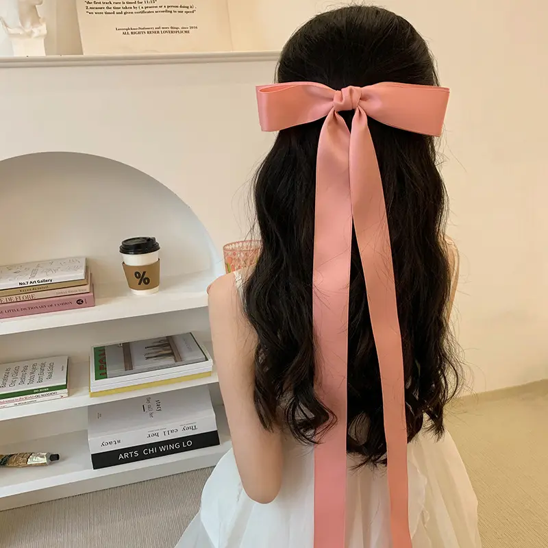 Long Ribbon Double Layer Big Bow Hair Clip Girls Women DIY Hair Accessories Barrettes Hairclips Silk Satin Bowknot Spring Clips
