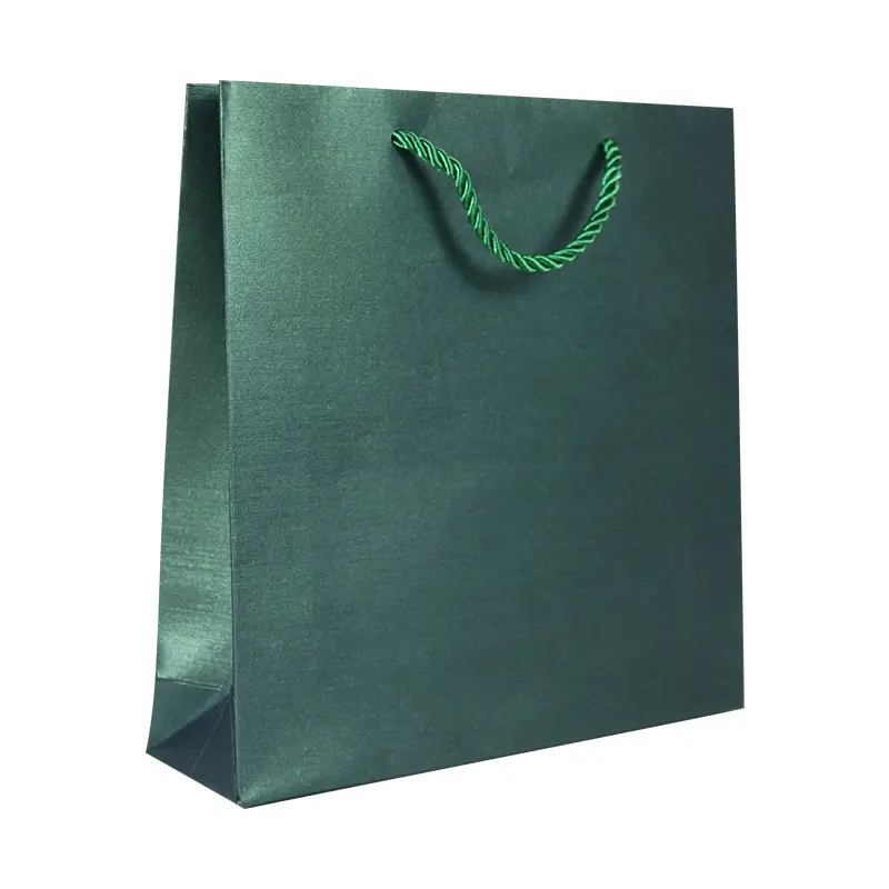 custom jewelry foil logo green shopping bag paper boutique grosgrain ribbon gift luxury jewelry paper bag