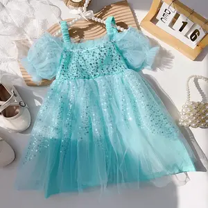 थोक 2024 ग्रीष्मकालीन किड्स वियर हाल्टर मेश बच्चों के कपड़े रेट्रो सेक्विन पोम्पाडोर गर्ल्स प्रिंसेस ड्रेस