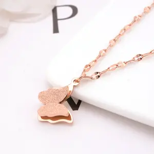 Shuoyang factory Fashion necklace small fresh pressure sand butterfly rose gold girls stainless steel lip necklace holiday gift