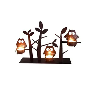 Benutzerdefinierte Neue Halloween Dekoration Triple Metall Eule Metall Kerze Tee Licht Halter