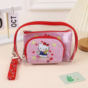 Niedliches Cartoon KT Katzen 3-teiliges Make-up-Taschen-Set Große Kapazität Reise-Waschbeutel Tragbarer Kosmetik-Organizer - Product Image 5