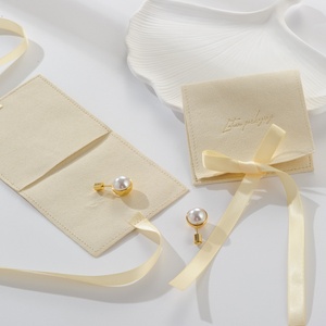 Custom Suede Earrings Microfiber Packaging Bag Jewelry Microfiber Wedding <b>Gift</b> Pouches With Tie - Product Image 3