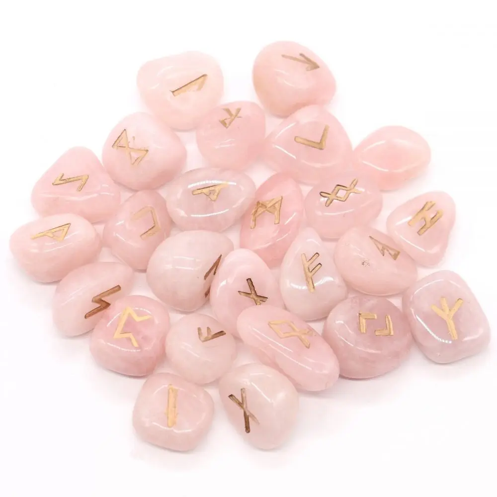 Futhrehike — gravillons en cristal naturel poli, vente en gros, pierres rondes avec sac en velours, runes à quartz rose, set pour la méditation