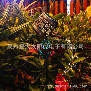 Solar Garden <b>Light</b> Watering Can Led With Welcome <b>Sign</b> Outdoor Solar Powered Iron Stake Lamp - Product Image 2