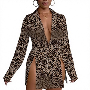 2026 Vêtement féminin de haute qualité pour l'automne, style vintage, coupe classique, imprimé léopard, manches longues, col montant, simple boutonnage, naturel - Product Image 2