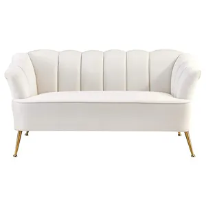 Elegante concha design de sala de estar sofá de cor branca, sofá de veludo tufped seccionais