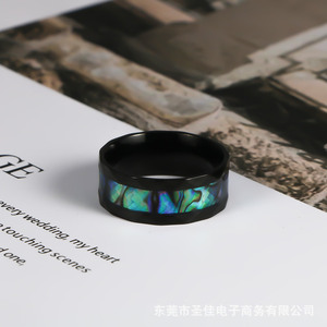 Men's Titanium Steel Ring Black Plated <b>Abalone</b> <b>Shell</b> Inlay Wedding Band SA1217 - Product Image 3