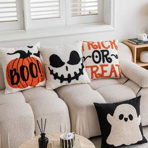 <b>Halloween</b> Throw Pillow Set Cotton Square <b>Cushion</b> Cover Trick Or Treat Pumpkin Ghost Face Decorative Pillowcase For Home Bedroom - Product Image 1