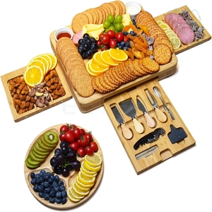 Plateau de service en bambou écologique, antibactérien, durable, réutilisable, plateau à fromage personnalisé, grand couteau, ensemble cadeau - Product Image 1