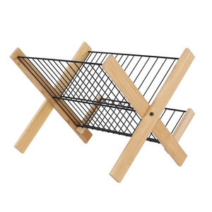 Bamboo Wood Dish <b>Rack</b> Carbon Steel Folding Drainer Kitchen <b>Plate</b> Organizer Square Shape Storage <b>Rack</b> For Drying Utensils - Product Image 2