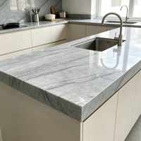 Dalles de marbre gris bleu naturel peuvent être utilisées pour les tables d'îlot de cuisine intérieures de style moderne et les murs et sols des halls d'hôtel