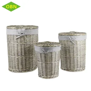 Hot Selling Oval Large Grey Rattan Woven Wicker Laundry Baskets With Lid