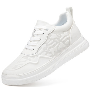 Nouvelles Chaussures de Sport Blanches pour Hommes, Mode Automne, Décontractées, en Cuir de Vachette Gaufré à Motifs, Semelle Épaisse Rehaussante de 8 cm, avec Doublure en Maille - Product Image 6