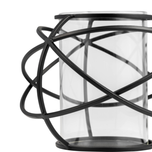 Set di 2 portacandele in metallo a forma di sfera, con struttura in filo metallico nero e inserto in vetro, per centrotavola e decorazioni per la casa - Product Image 4