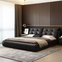 Moderne luxuriöse Schlafzimmermöbel aus Holz, weich gepolstertes Kingsize-Bettgestell, Doppelbetten mit Ledermatratze und Stauraum.