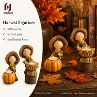 Figurines en résine garçon et fille récolteurs d'automne, porte-bougies chauffe-plat citrouille de Thanksgiving, décoration de bureau automne