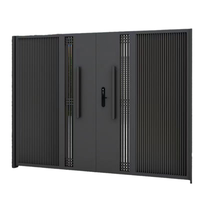 Portes d'entrée battantes en aluminium modernes et minimalistes, anti-effraction, à ferme magnétique, pour cour et entrée de villa, à double vitrage et lignes géométriques