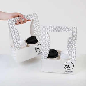 Porte-boissons écologique à double paroi jetable personnalisé 1/2/4 tasse en papier porte-gobelet à café et vin avec poignée prêt à l'emploi - Product Image 6