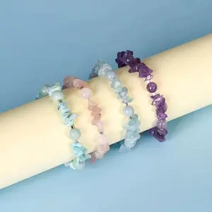 Nouvelle mode femmes Bracelets naturel Rose Quartz cristal puce pierre perles bijoux Quartz Bracelets naturel cristal d'eau bracelet