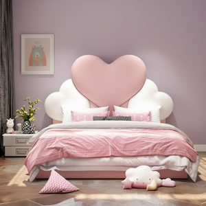 Letto da principessa a forma di <span class=keywords><strong>cuore</strong></span> rosa per bambini all'ingrosso letto per bambini di alta qualità moderno nuovo Designer letto imbottito per ragazze - Product Image 3