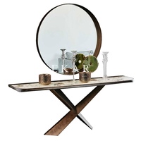 Droite moderne en acier inoxydable, en forme de X, italien, couleur or, haut en marbre, Console de couloir, Table avec miroir mural, offre spéciale