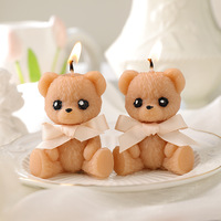 Velas Aromáticas Románticas y Lujosas con Textura de Piel Realista, Lazo de Satén, Lindas Velas con Forma de Oso Sentado para Decoración de Bodas y Regalos