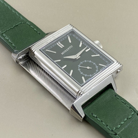 Jam Tangan Pria Mekanis Bentuk Persegi Retro Dial Detik Kecil Tali Kulit Hijau Jam Tangan Manual Bisnis Kasual