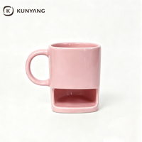 Mug à café en céramique en gros avec compartiment inférieur pour biscuits et collations, mug carré en céramique avec poignée, logo personnalisé, cadeau