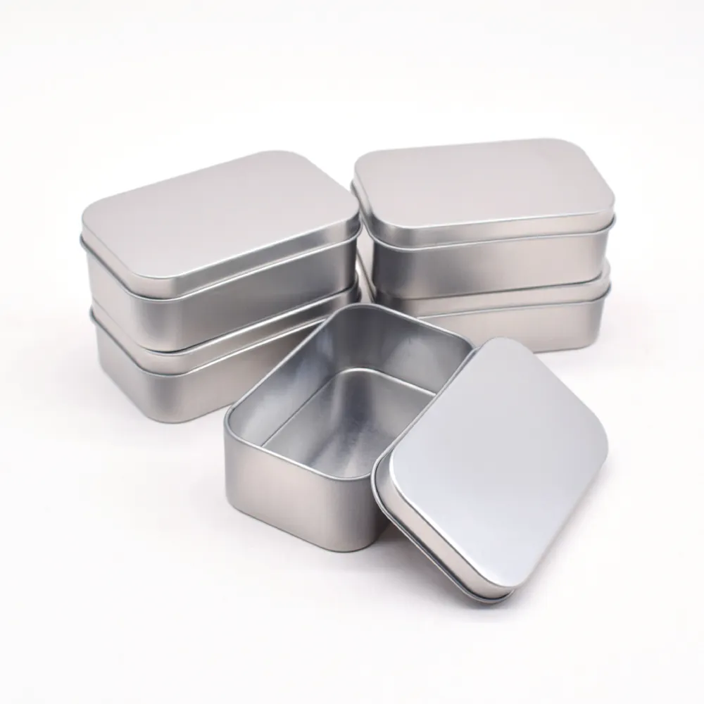 Rectangular Metal Empty Tin Can Silver Rectangular Storage Tin Box With Lid For Watercolor Tool Jewelry Makeup Pill Candy