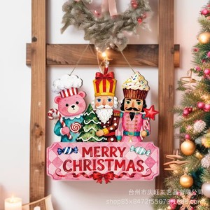 Wooden Christmas <b>Nutcracker</b> Bear Wall Decoration Home Hanging Tag Irregular Shape Seven Colors Christmas Decor - Product Image 1