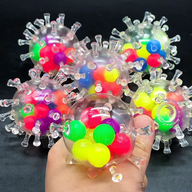 New Design Hot Selling Virus Shape OEM ODM TPR Soft Colorful Beads Anti Stress Relief Ball Squeeze Vent Fidgets Toy Customized