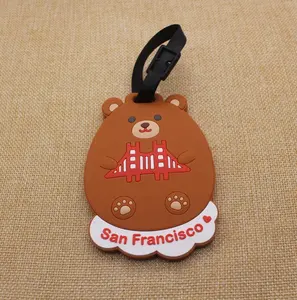 Promosyon özel karikatür hayvan şekli bagaj etiketi 3D PVC San Francisco bagaj etiketi
