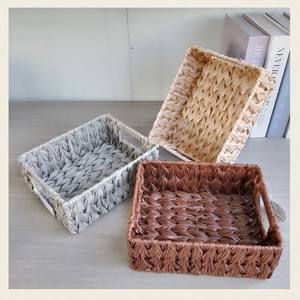 Cesta de Almacenamiento Tejida Bobai 24x19x9 de Material PP, Organizador de Cosméticos, Bandeja de Escritorio, Gris Café Blanco Lechoso - Product Image 1