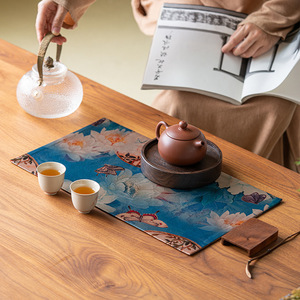 Xiangyun Yarn Tea Mat Waterproof Chinese Zen Style <b>Table</b> <b>Runner</b> Traditional Fabric Tea Ceremony Decor - Product Image 4