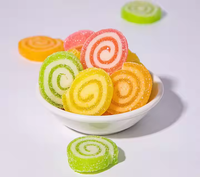 Wholesale Chewy Soft Acid Sugar Sand Coated Gummy Candy Colorful Roll Shaped Sweet Fruit Flavors Haccp/BRC Halal Certified