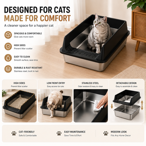<span class=keywords><strong>Bac</strong></span> à litière rectangulaire extra large en acier inoxydable antirouille pour plusieurs chats - Product Image 3