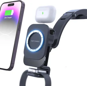 360 xoay bảng điều khiển gắn kết cho Iphone 14 cho AirPods Xem 3 trong 1 từ sạc xe hơi không dây