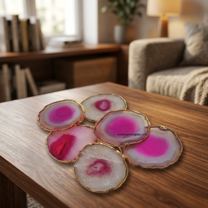 Handmade Polished <b>Green</b> Agate <b>Coaster</b> Set with Gold Trim Natural Crystal Geode Slice Home Decoration - Product Image 4