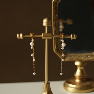 High Quality Simple Ear <b>Ring</b> Ball Long Tassel Natural Pearl Stud Earrings - Product Image 5