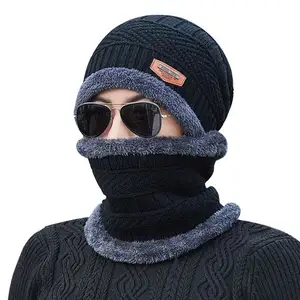 Balaclava Knitted hat and scarf cap neck warmer Winter Hats For Men women skully beanie hat warm Fleece cap