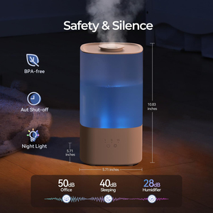 เครื่องเพิ่มความชื้นในอากาศอัลตราโซนิกแบบเติมน้ำด้านบน 4 ลิตร พร้อมไฟ LED แสดงสถานะไอน้ำเย็นและอุ่น ควบคุมผ่านแอปพลิเคชัน สำหรับบ้านและห้องเด็ก - Product Image 3