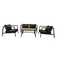 Ensemble de patio imperméable et durable en 4 pièces, cadre en acier, bois plastique, table basse, canapé de jardin, siège, salon, salle à manger, cour
