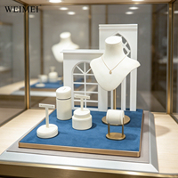 WEIMEI Présentoir de Comptoir de Luxe pour Bijoux en Métal Or Blanc et Velours Bleu, pour Colliers, Bagues, Boucles d'Oreilles et Bracelets